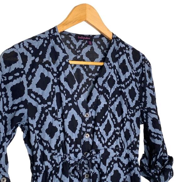 Fresh Produce Blue XS/S Cinched Waist Ikat Tunic Top Blouse - Picture 4 of 4